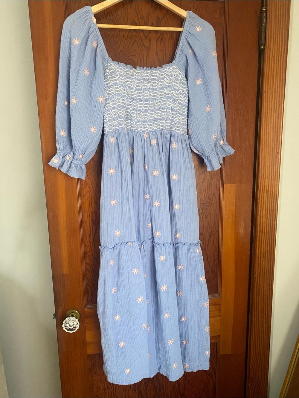 Blue Smocked Floral Midi Dress - Women